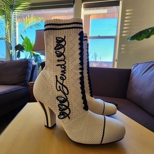 FENDI Tronchetto Printed Embroidered Accent Sock Boots